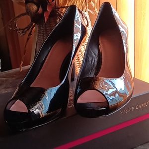 Vince Camuto peekaboo pumps patent leather